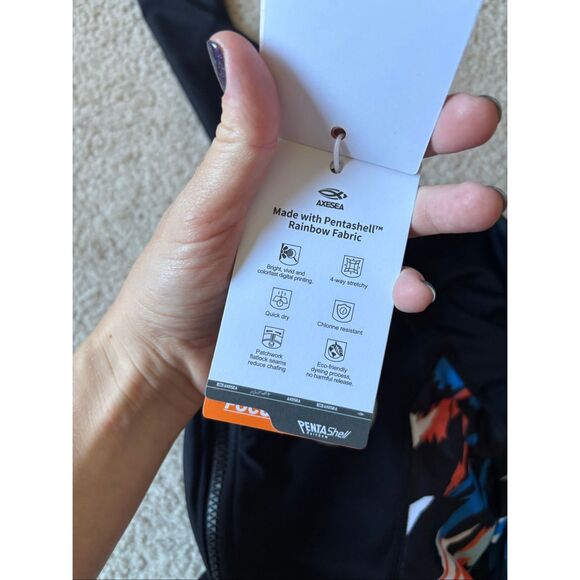 NEW AXESEA Long Sleeve Rash Guard Zipper Surfing One Piece Swimsuit size 8 Black - Picture 13 of 14